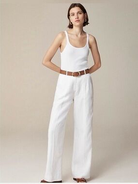 J.Crew White Linen Harbor Wide Leg Pants Medium